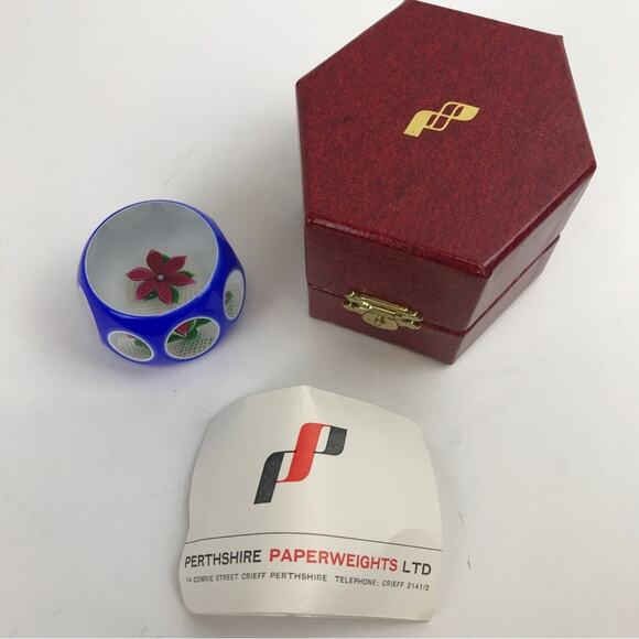 Perthshire Miniature Overlay 1979C Lampwork Flower Faceted Paperweight Box & COA - Picture 4 of 14